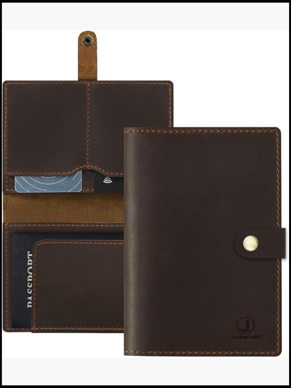 Genuine Leather Passport Holder RFID Blocking Travel Organizer Card Case
